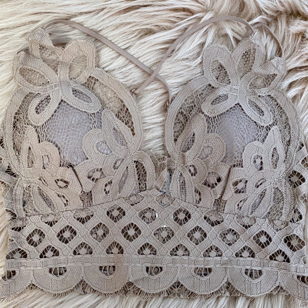 LACE BRALETTE WITH BRA PADS CROCHET: ASH MOCHA M - Picture 3 of 7